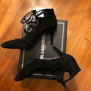 Karl Lagerfeld Black Jasmin Suede Caged Heels